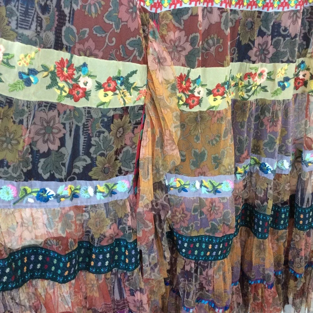 Johnny Was Boho Selva Mesh Tiered Maxi Skirt M - Picture 4 of 7